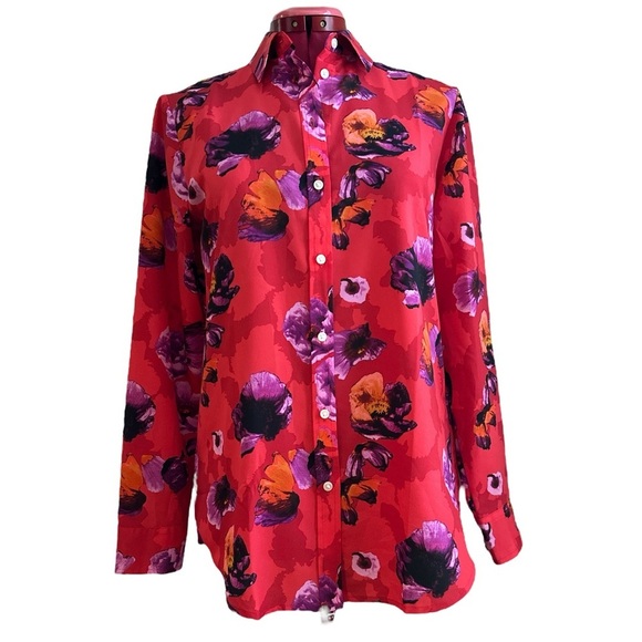 NWT Banana Republic Dillon blouse, long sleeve button up, vibrant, poppy pattern - Picture 1 of 7